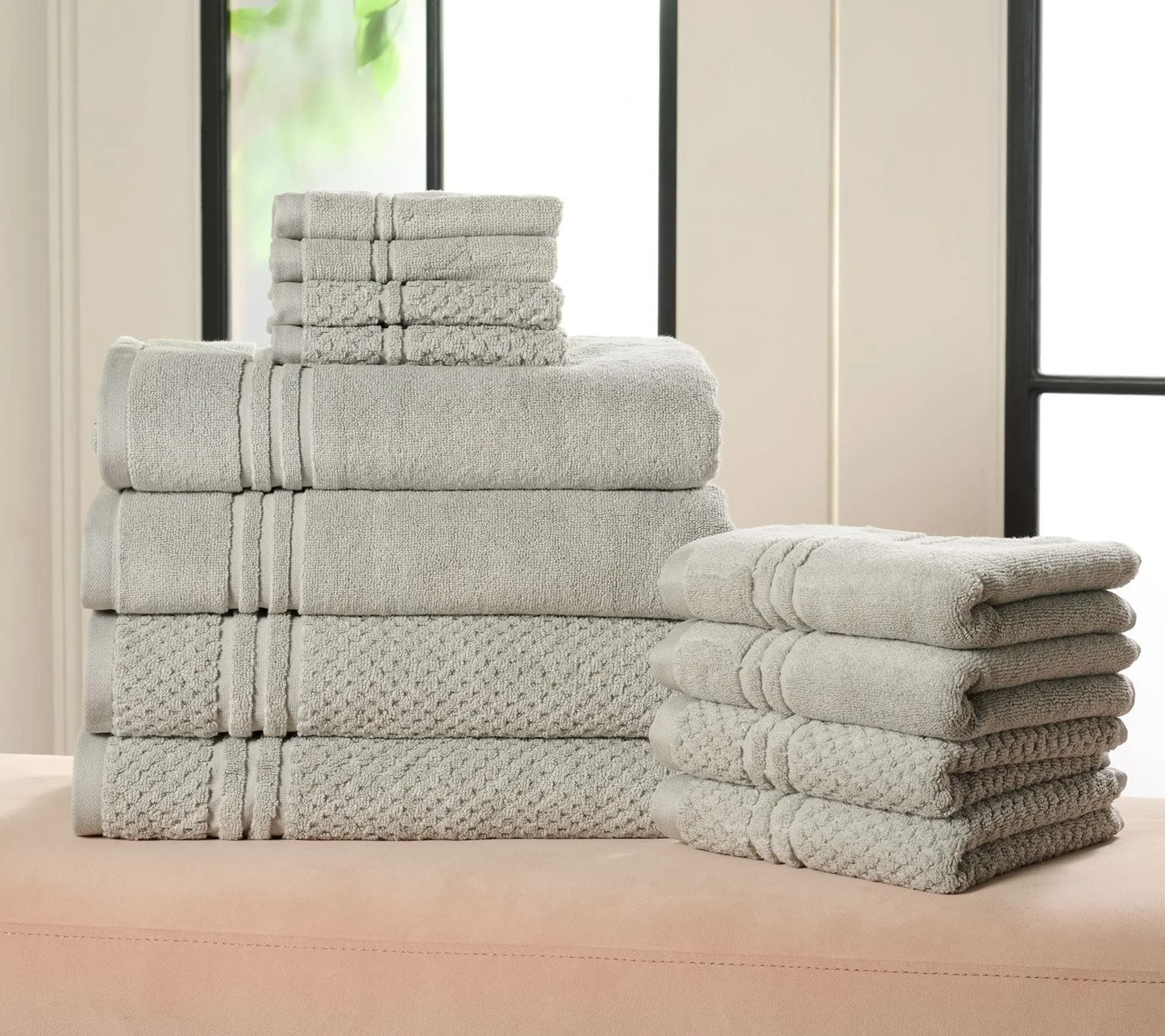 100% Cotton Bath Towel Set Solid and Textured Towels