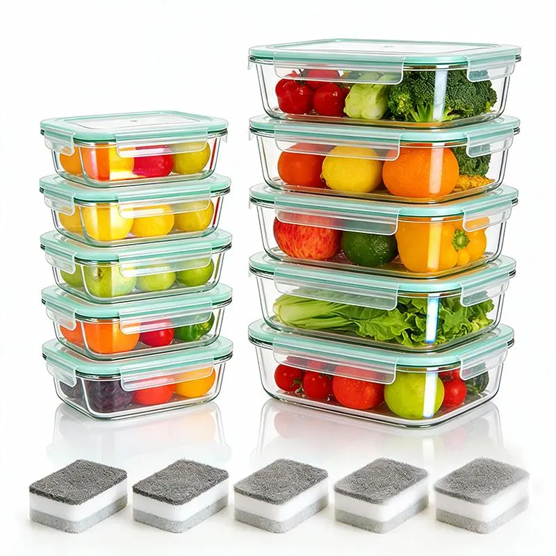 8/10-Piece Borosilicate Glass Food Storage Containers with Airtight Lids