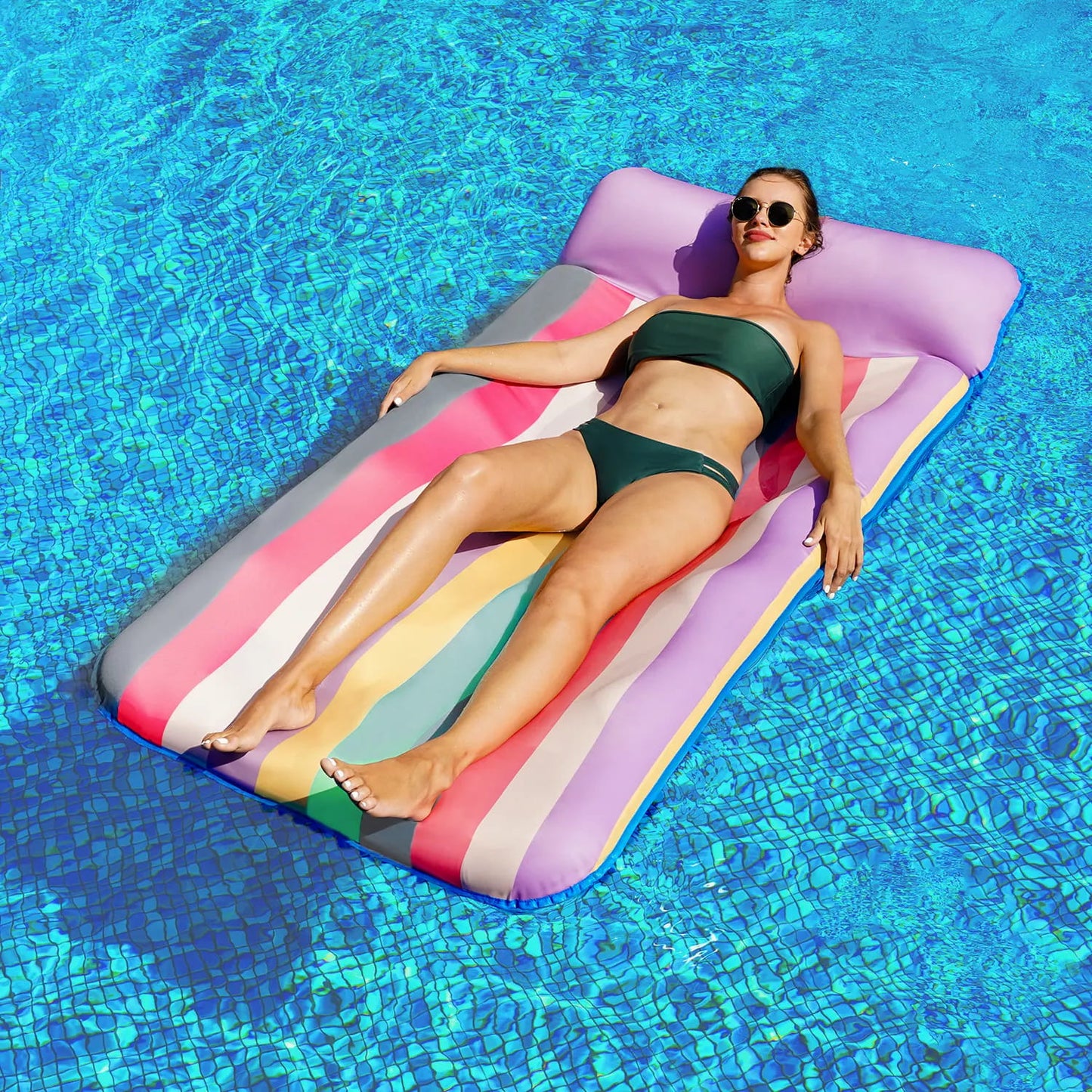 72" × 38" Oversized Pool Float for Adults – Fabric-Covered Inflatable Lounge Chair with Headrest, Cooling Water Pocket, Heavy-Duty 350 lb Capacity