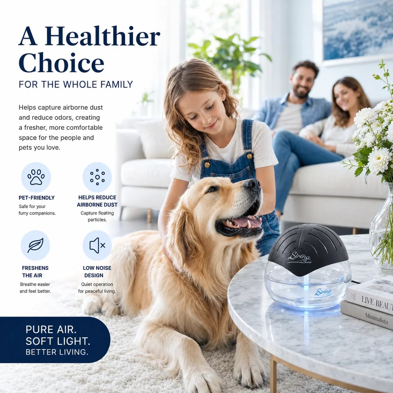 Water Filtration Air Purifier with LED Light