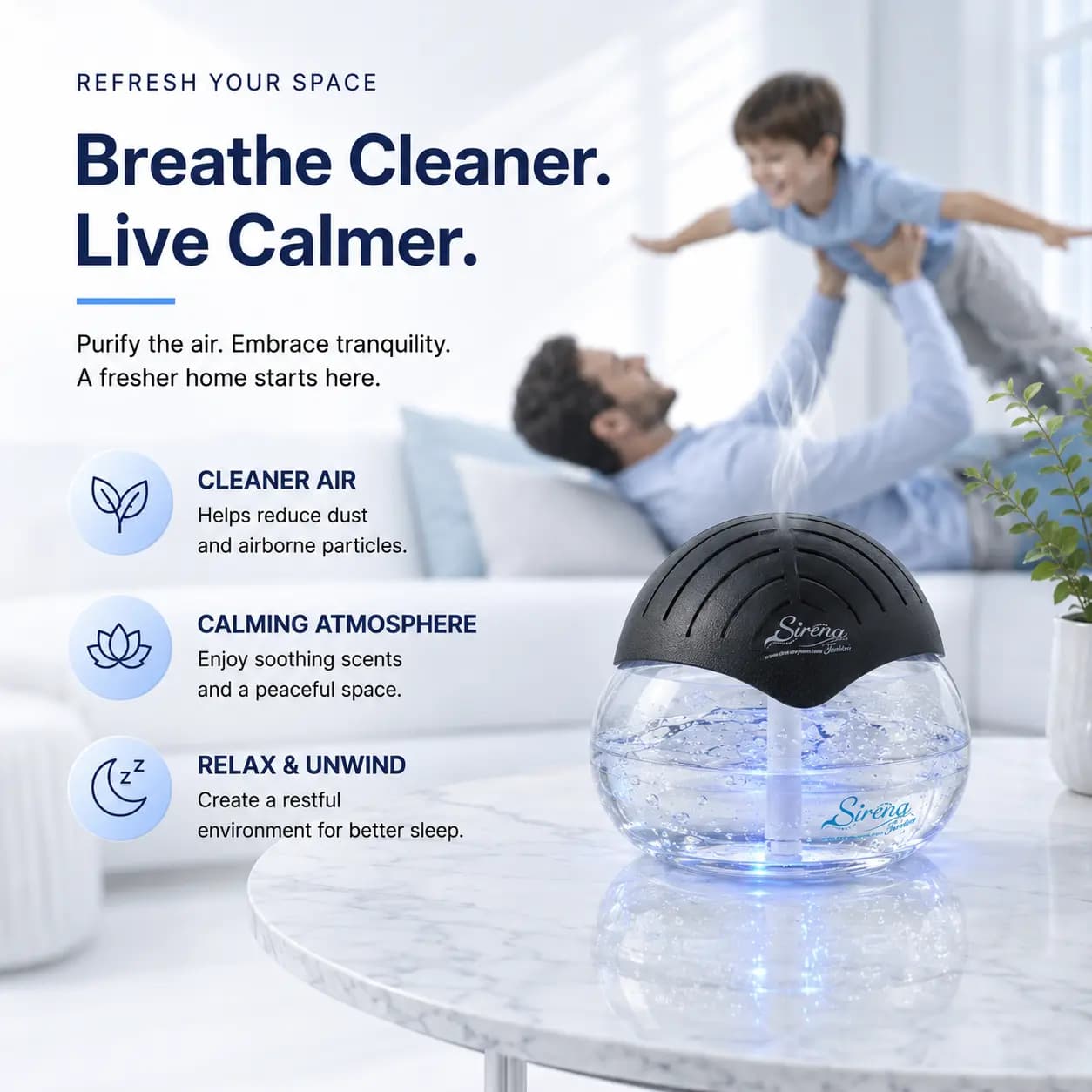 Water Filtration Air Purifier with LED Light