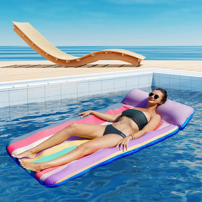 72" × 38" Oversized Pool Float for Adults – Fabric-Covered Inflatable Lounge Chair with Headrest, Cooling Water Pocket, Heavy-Duty 350 lb Capacity