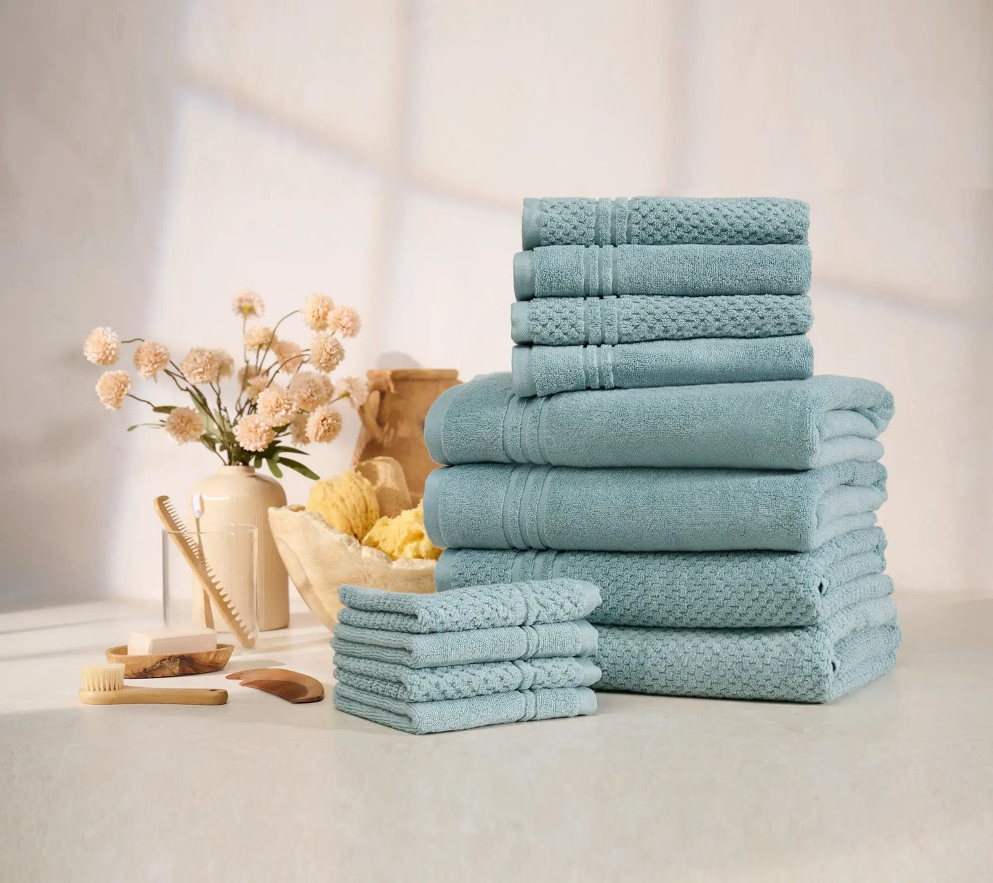 100% Cotton Bath Towel Set Solid and Textured Towels