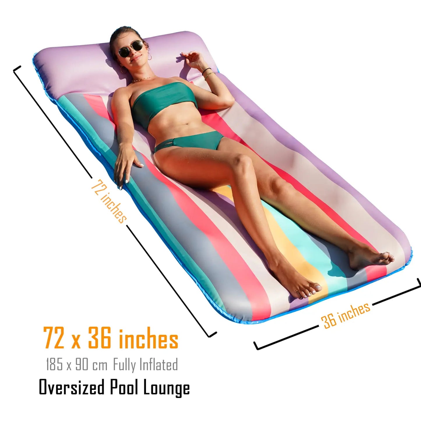 72" × 38" Oversized Pool Float for Adults – Fabric-Covered Inflatable Lounge Chair with Headrest, Cooling Water Pocket, Heavy-Duty 350 lb Capacity
