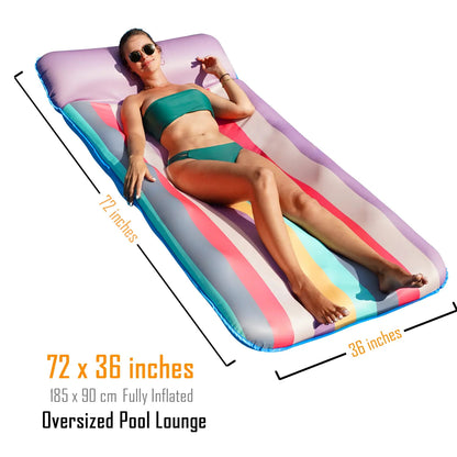 72" × 38" Oversized Pool Float for Adults – Fabric-Covered Inflatable Lounge Chair with Headrest, Cooling Water Pocket, Heavy-Duty 350 lb Capacity