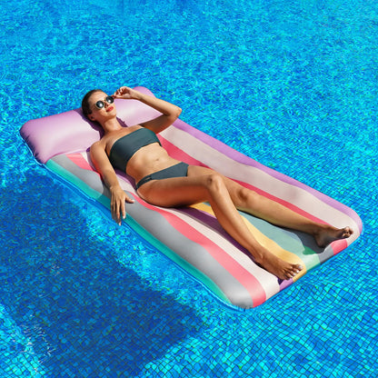 72" × 38" Oversized Pool Float for Adults – Fabric-Covered Inflatable Lounge Chair with Headrest, Cooling Water Pocket, Heavy-Duty 350 lb Capacity