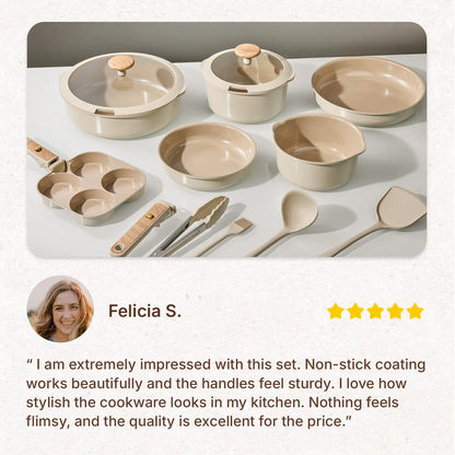 19-Piece Nonstick Ceramic Cookware Set with Detachable Handle
