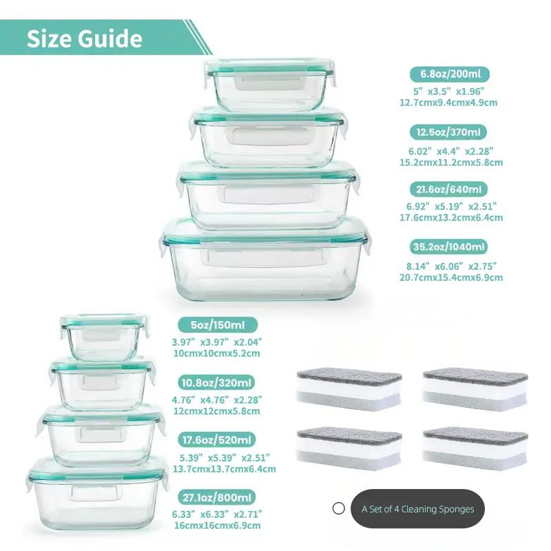 8/10-Piece Borosilicate Glass Food Storage Containers with Airtight Lids