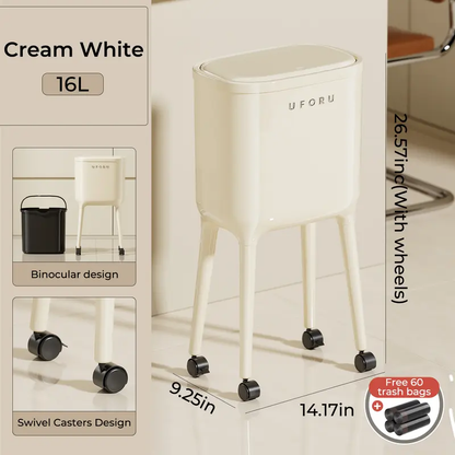 16L Rolling Trash Can with Odor-Proof Lid & Lockable Wheels