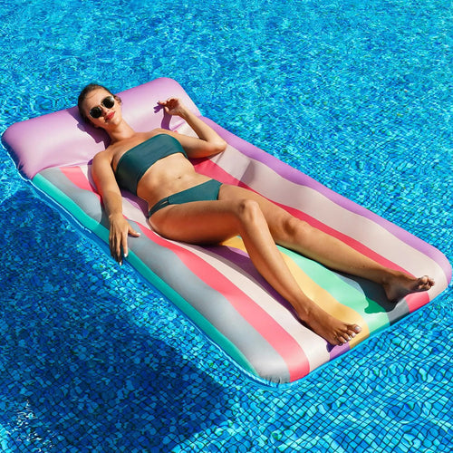72" × 38" Oversized Pool Float for Adults – Fabric-Covered Inflatable Lounge Chair with Headrest, Cooling Water Pocket, Heavy-Duty 350 lb Capacity