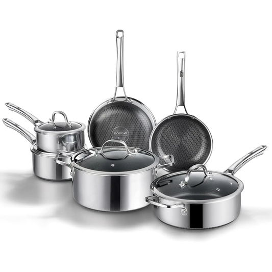 10-Piece Hybrid Stainless Steel Cookware Set – Nonstick Pots & Pans with Lids