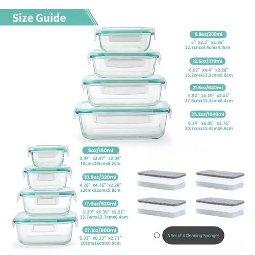 8/10-Piece Borosilicate Glass Food Storage Containers with Airtight Lids
