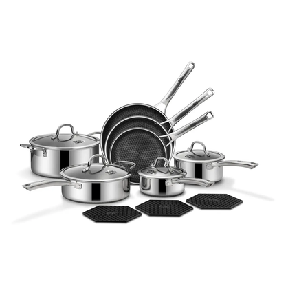 10-Piece Hybrid Stainless Steel Cookware Set – Nonstick Pots & Pans with Lids