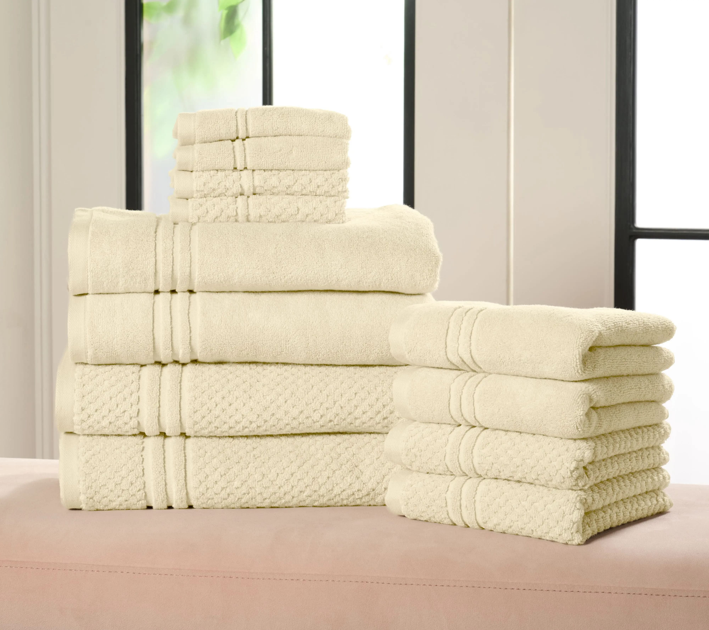 100% Cotton Bath Towel Set Solid and Textured Towels
