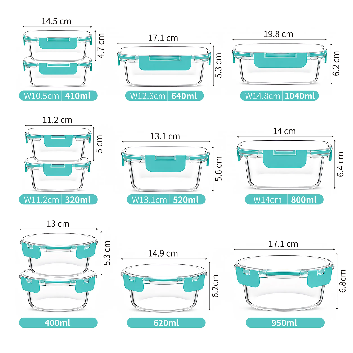 8/10-Piece Borosilicate Glass Food Storage Containers with Airtight Lids