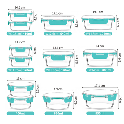 8/10-Piece Borosilicate Glass Food Storage Containers with Airtight Lids