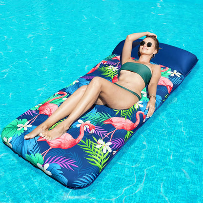 72" × 38" Oversized Pool Float for Adults – Fabric-Covered Inflatable Lounge Chair with Headrest, Cooling Water Pocket, Heavy-Duty 350 lb Capacity