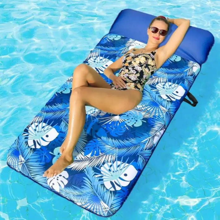 72" × 38" Oversized Pool Float for Adults – Fabric-Covered Inflatable Lounge Chair with Headrest, Cooling Water Pocket, Heavy-Duty 350 lb Capacity