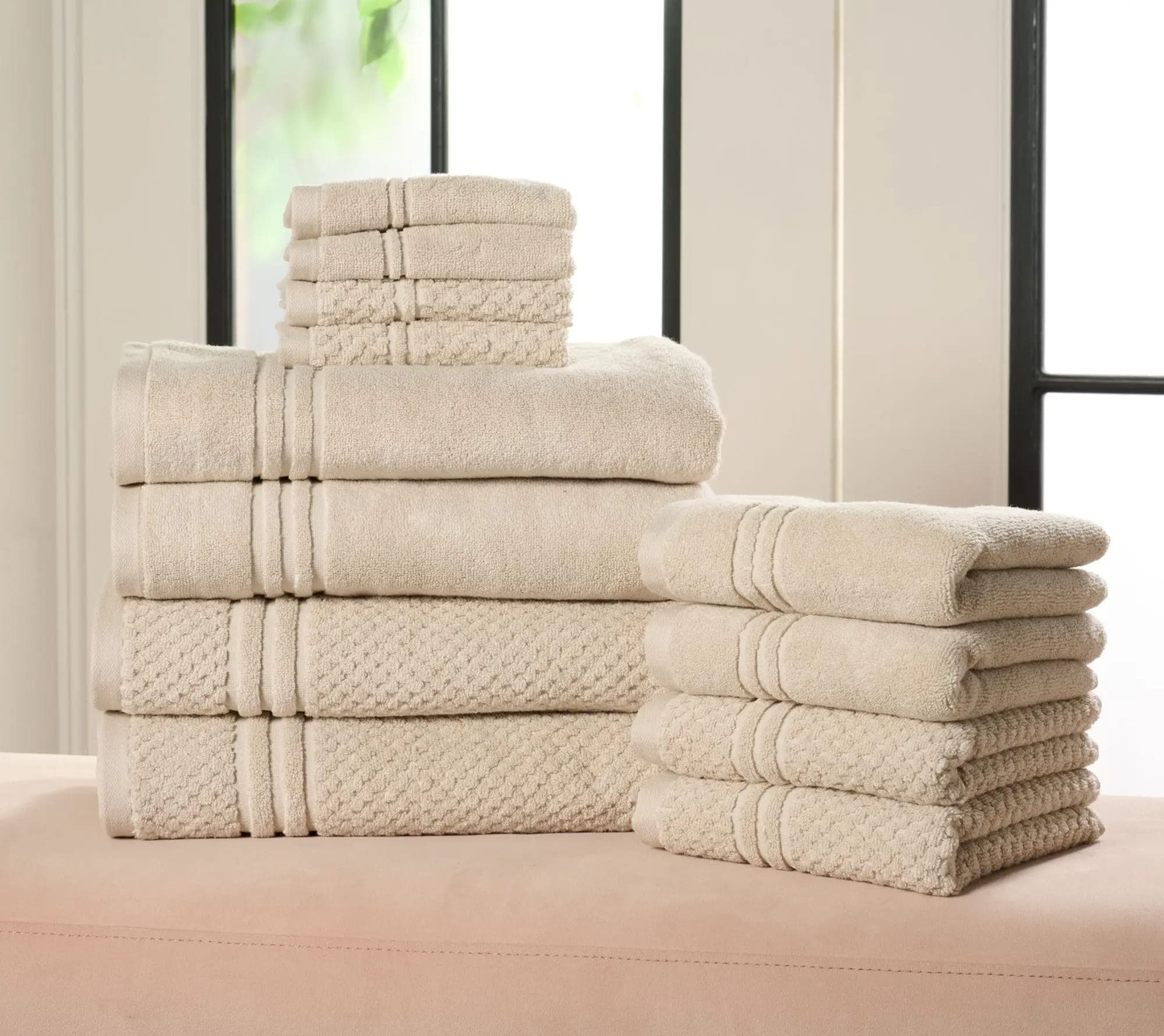 100% Cotton Bath Towel Set Solid and Textured Towels