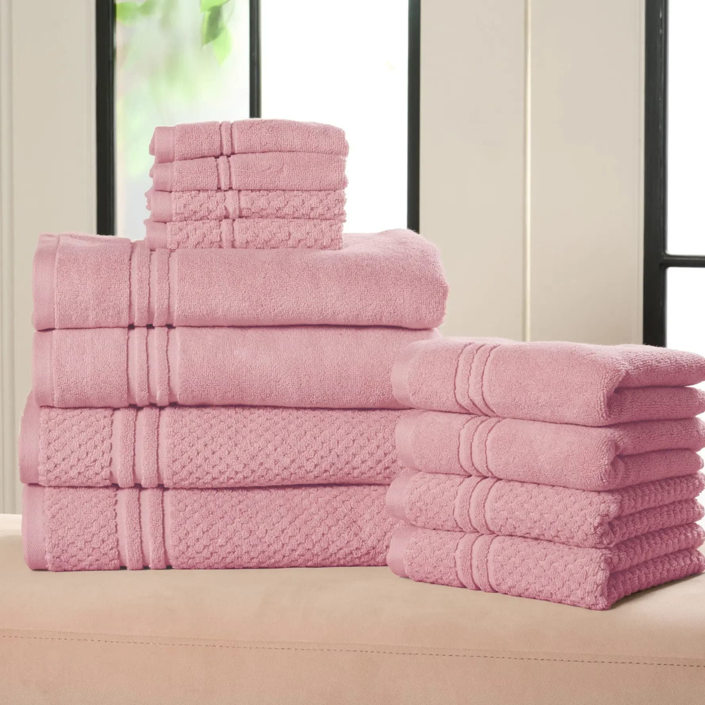 100% Cotton Bath Towel Set Solid and Textured Towels
