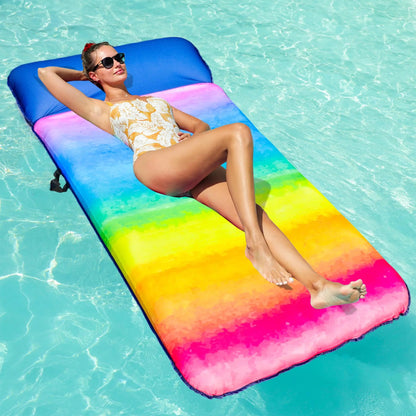 72" × 38" Oversized Pool Float for Adults – Fabric-Covered Inflatable Lounge Chair with Headrest, Cooling Water Pocket, Heavy-Duty 350 lb Capacity