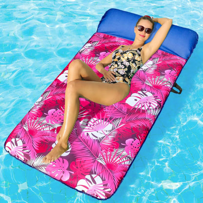 72" × 38" Oversized Pool Float for Adults – Fabric-Covered Inflatable Lounge Chair with Headrest, Cooling Water Pocket, Heavy-Duty 350 lb Capacity