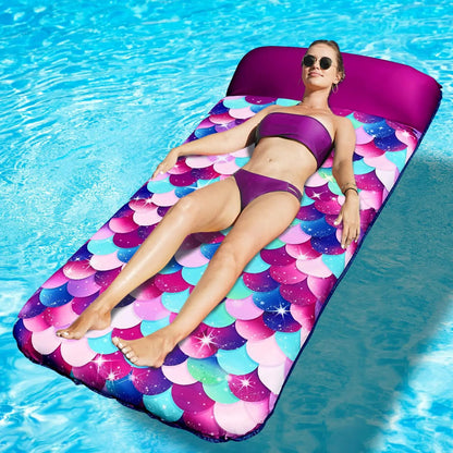 72" × 38" Oversized Pool Float for Adults – Fabric-Covered Inflatable Lounge Chair with Headrest, Cooling Water Pocket, Heavy-Duty 350 lb Capacity