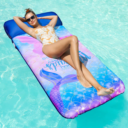 72" × 38" Oversized Pool Float for Adults – Fabric-Covered Inflatable Lounge Chair with Headrest, Cooling Water Pocket, Heavy-Duty 350 lb Capacity
