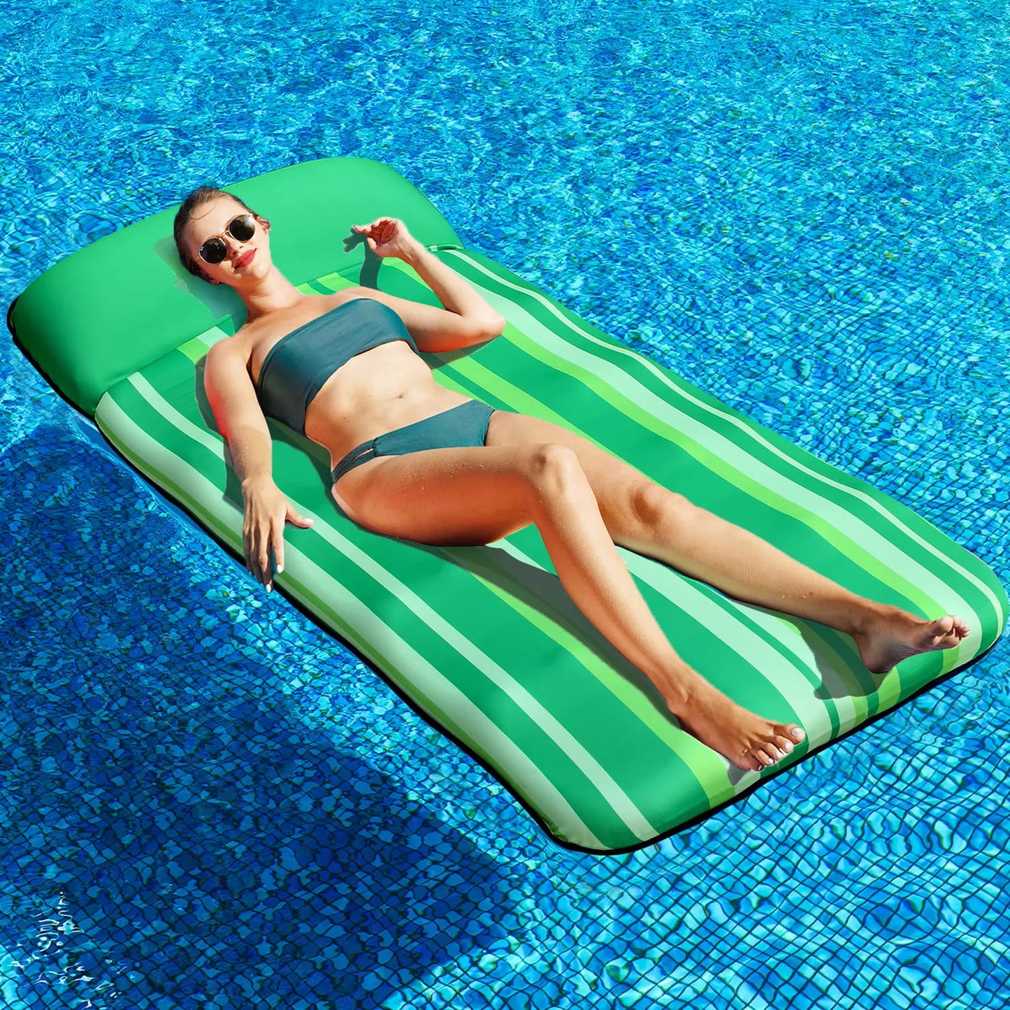72" × 38" Oversized Pool Float for Adults – Fabric-Covered Inflatable Lounge Chair with Headrest, Cooling Water Pocket, Heavy-Duty 350 lb Capacity